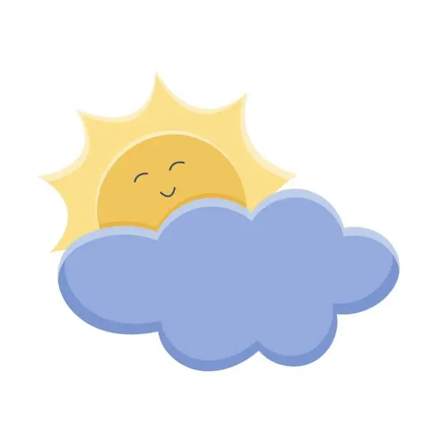 Vector illustration of Positive sun peeks out from behind cloud