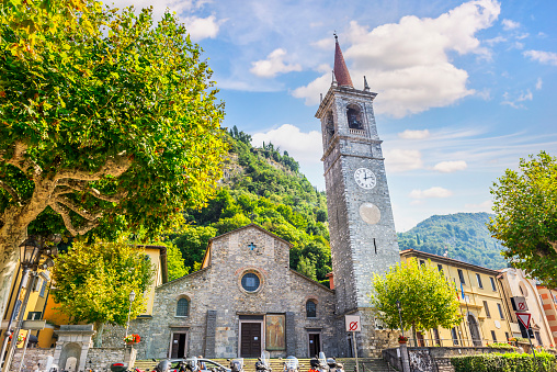 Saint George church in Varenna at sunny summer day, Italy