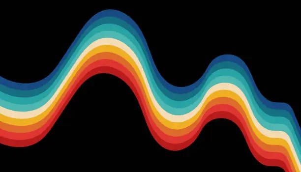 Vector illustration of Vector colors wave stripes fluidity rainbow retro flat design cover background