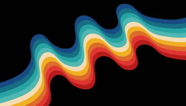 Vector illustration of Vector colors curve stripes fluidity rainbow retro flat design cover background