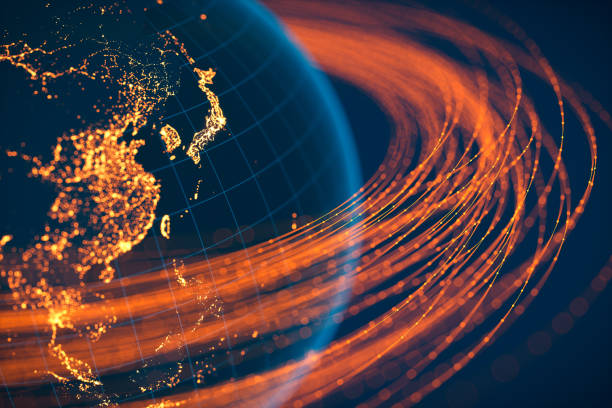 globalna komunikacja - azja wschodnia (mapa świata dzięki uprzejmości nasa) - 6g obrazy zdjęcia i obrazy z banku zdjęć