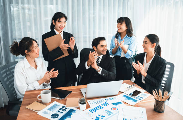 istock Group of business analyst team analyzing financial data report. Habiliment 2086324515