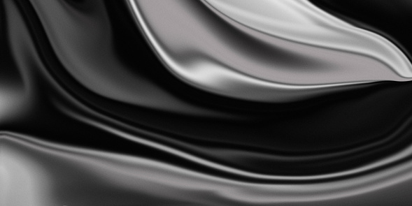 Metallic reflective silk glow. Abstract black wave background with added noise for blog design, covers, presentations. Copy space