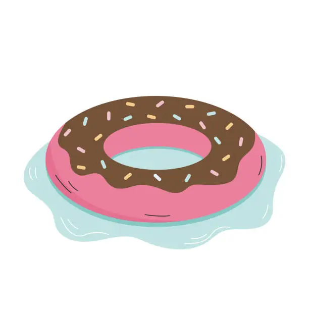 Vector illustration of Inflatable swim pool float and ring in the form of donut. Vector illustration in a flat cartoon style. Summertime water ring for relaxation