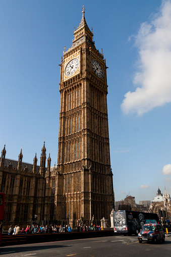 London, England - Aril 3, 2012: Big ben (Great Bell) clock tower at the north end of the Palace of Westminster in London, England