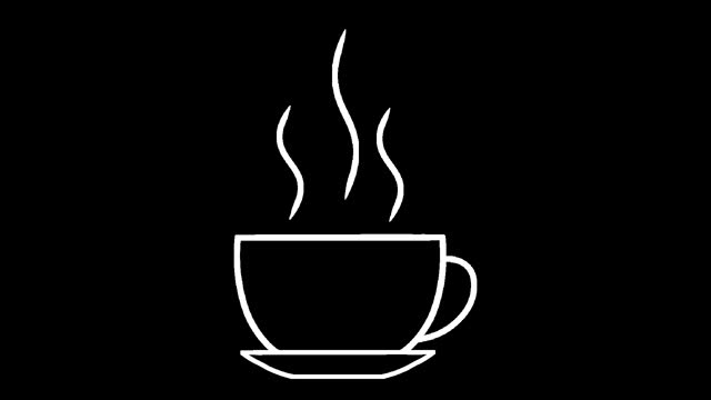 Animation of a cup of coffee with evaporating steam. White outline.
