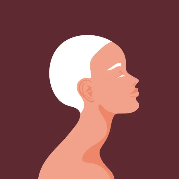Vector illustration of Beautiful Albino woman portrait.  Profile of a young female with white hair and closed eyes. Vector illustration