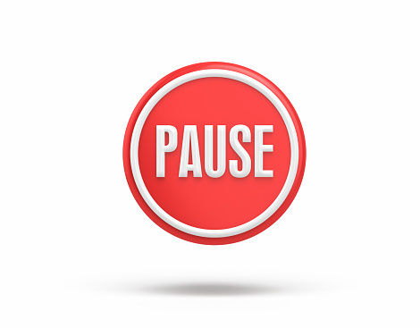 3d Render Pause Text Inside Red Speech Bubble, Object + Shadow Clipping Path