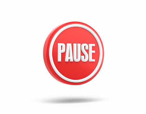 3d Render Pause Text Inside Red Speech Bubble, Object + Shadow Clipping Path