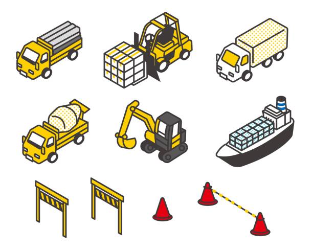 illustrations, cliparts, dessins animés et icônes de isometric vector illustration material of buildings under construction and building streets - engin de chantier