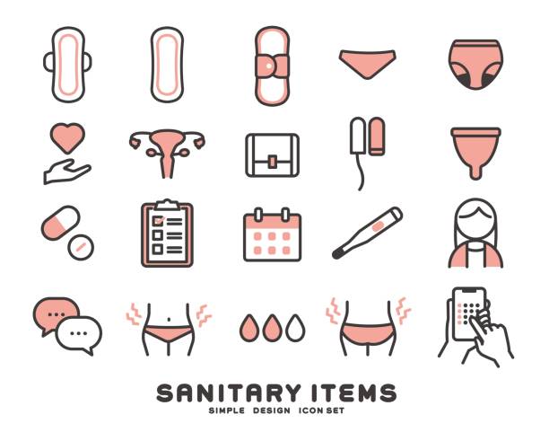 vector illustration material of icons related to femtech - menstruation tampon gynecological examination sex stock illustrations