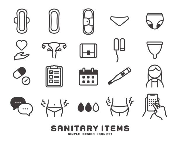 vector illustration material of icons related to femtech - menstruation tampon gynecological examination sex stock illustrations