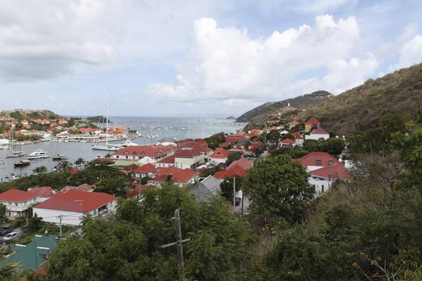 landscape of gustavia in saint barthelemy - saint barthelemy caribbean sand caribbean sea stock-fotos und bilder