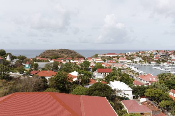 landscape of gustavia in saint barthelemy - saint barthelemy caribbean sand caribbean sea stock-fotos und bilder