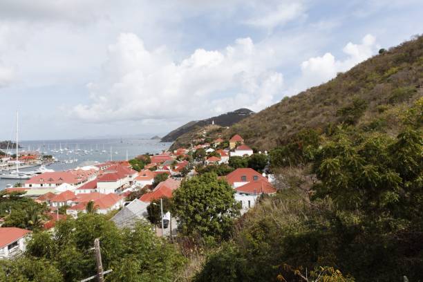 landscape of gustavia in saint barthelemy - saint barthelemy caribbean sand caribbean sea stock-fotos und bilder