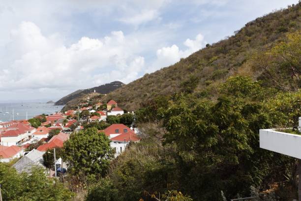 landscape of gustavia in saint barthelemy - saint barthelemy caribbean sand caribbean sea stock-fotos und bilder