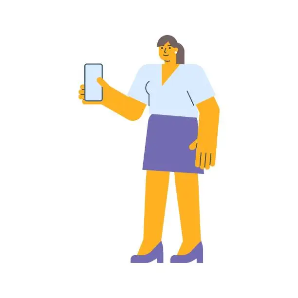 Vector illustration of Businesswoman holding smartphone and smiling