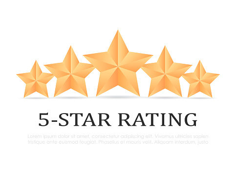 Five gold star rating vector icon, top ranked product