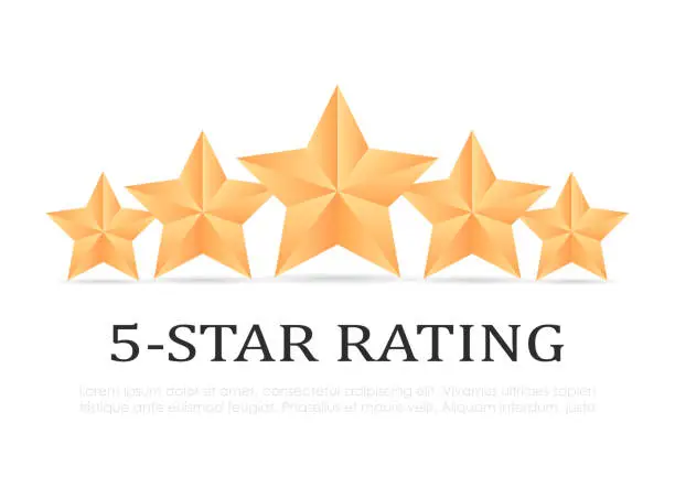 Vector illustration of Five gold star rating vector icon, top ranked product