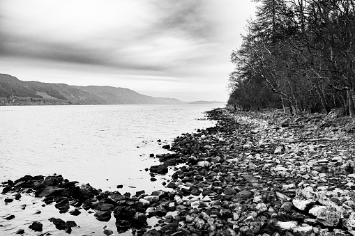 View from the shores of Loch Ness in Scotland, a place where there is said to be a monster hiding in the deep waters. Best to carry a pair of binoculars, just in case.