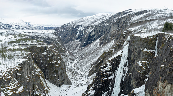 Varringfossen Waterfall, Norway - frozen in winter