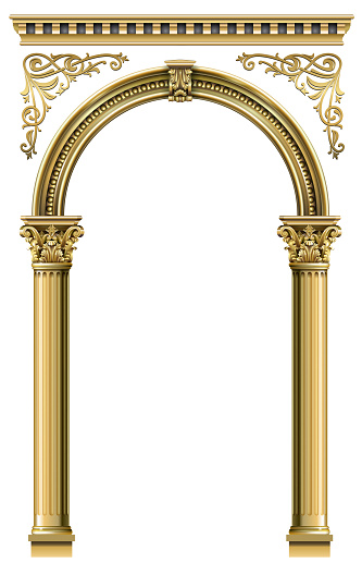 Triumphal Arch. Golden classic rococo baroque frame. Vector graphics. Luxury frame for painting or postcard cover