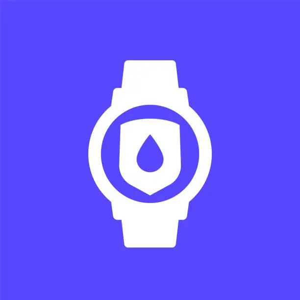 Vector illustration of waterproof, water-resistant watch icon, vector