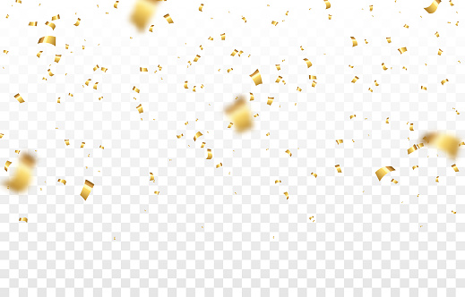 Vector gold confetti. Confetti falling. Confetti, serpentine, tinsel. Decoration for the holiday. Birthday. Vector.