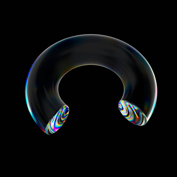 istock 3d Transparent glossy semi-ring with dispersion effect. Rainbow colors reflection glass. 3d render illustration 2086545038