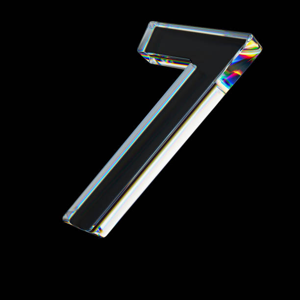 istock 3d Transparent glossy number 7 with dispersion effect. Rainbow colors reflection glass. 3d render illustration 2086545047