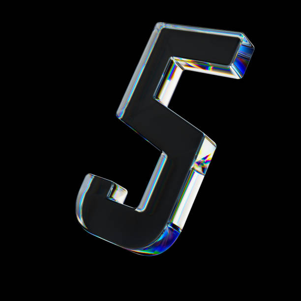 istock 3d Transparent glossy number 5 with dispersion effect. Rainbow colors reflection glass. 3d render illustration 2086545050