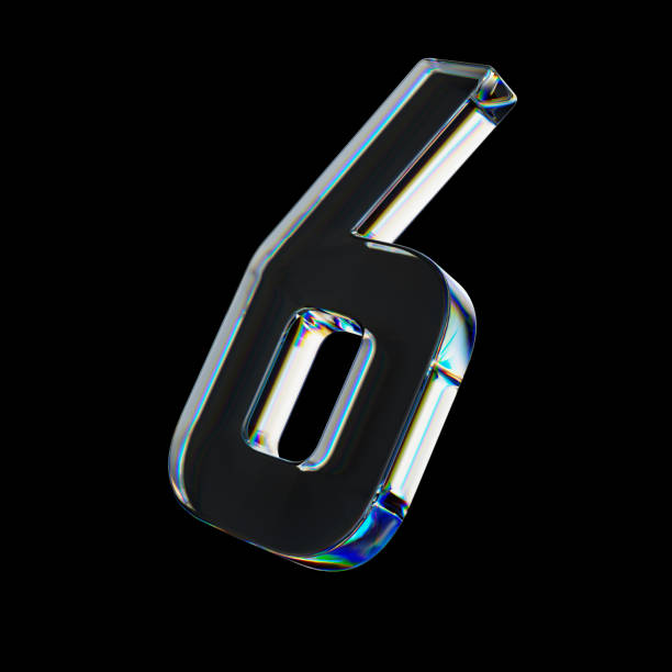 istock 3d Transparent glossy number 6 with dispersion effect. Rainbow colors reflection glass. 3d render illustration 2086545565