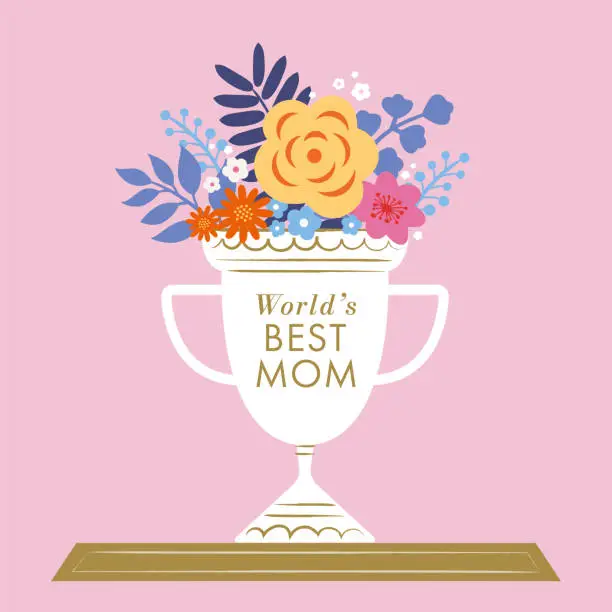 Vector illustration of Mothers Day Trophy with flowers.