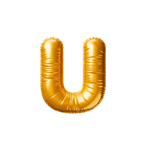 Golden balloon Letter U. 3d render illustration.