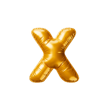 Golden balloon Letter X. 3d render illustration.