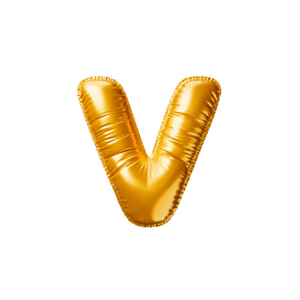 istock Golden balloon Letter V. 3d render illustration 2086554034