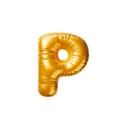 Golden balloon Letter P. 3d render illustration.