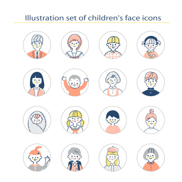 children of various ages icon set upper body - личная пригодность обучение stock illustrations