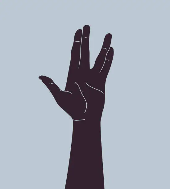 Vector illustration of Hand making Vulcan salute gesture. Live long and prosper hand sign. Vector illustration