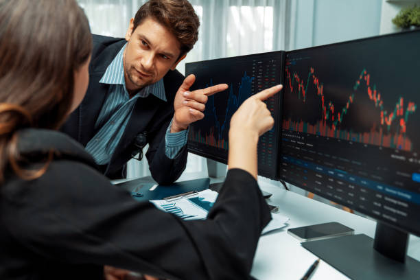 istock Business traders discussing on dynamic stock risk or profit point. Postulate. 2086617224