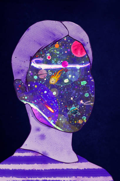 ilustrações, clipart, desenhos animados e ícones de espaço abstrato na cabeça de uma pessoa - art brain contemplation cyborg