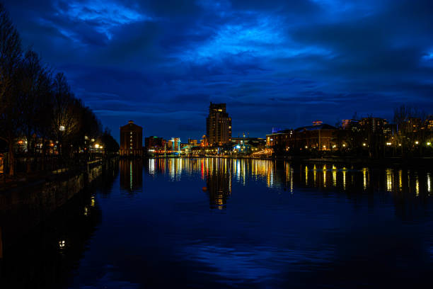 Reflection of a city lights in Manchester UK
