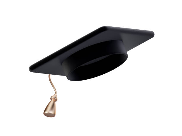 3d fly graduate hat. School icon. Cap in air. Student hat throw in realistic minimal style. Education, training, knowledge concept. 3d rendered illustration