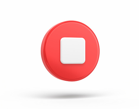 3d Render Stop Button Sign Inside Red Speech Bubble, Object + Shadow Clipping Path