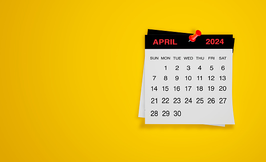 April 2024 calendar on yellow background