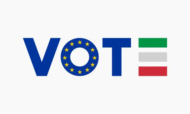 Vector illustration of Vote word with Italy flag banner or icon. Italian federal or municipal elections poster. European parliament election label.