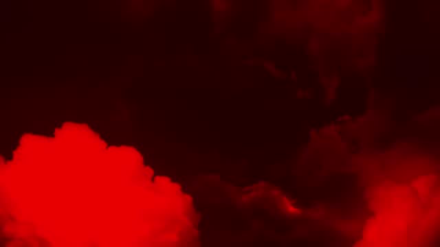 Flying through dark dense stormy ominous red clouds. 3d animation