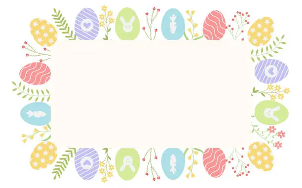 Vector illustration of Round egg frame with flowers and plants