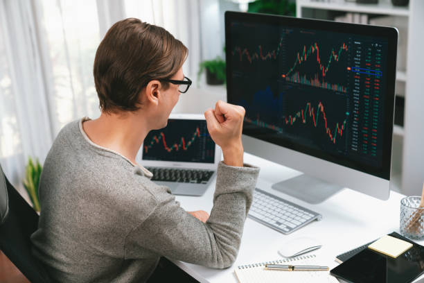 istock Smart business trader successful highest profit with back side. Pecuniary. 2086753726