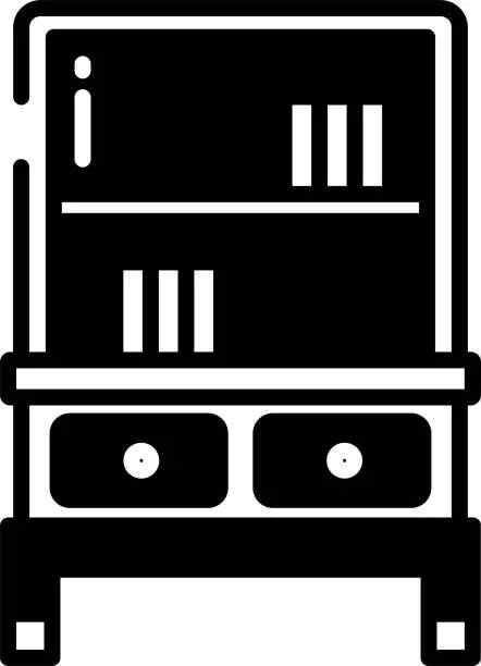 Vector illustration of Bookshelf glyph and line vector illustration